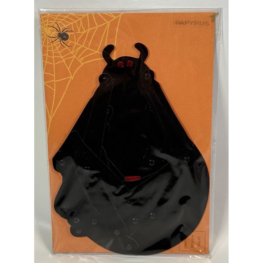 Papyrus Halloween Card Black Bat Gem Eyes Spooky Spiderweb H425398